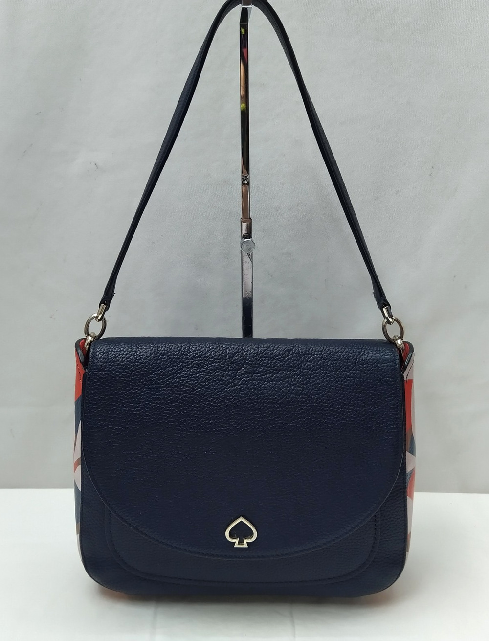 Kate Spade New York Navy Blue Pebbled Leather Flap Closure Shoulder Bag